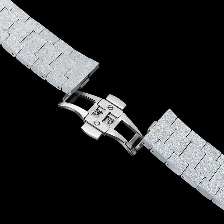 BRACELET DE MONTRE EN ACIER GIVRÉ ARGENT